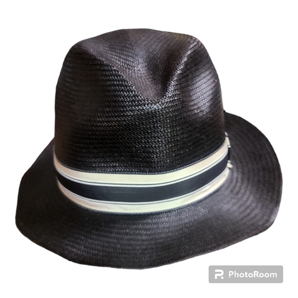 STACY ADAMS * MEN BLACK FEDORA HAT * NEW PANAMA STYLE SUN SHADY DRESS POLY STRAW - Picture 1 of 8